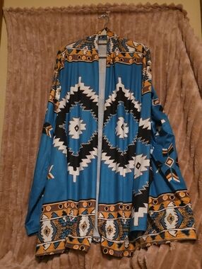 Teal Aztec Print Open Front Cardigan